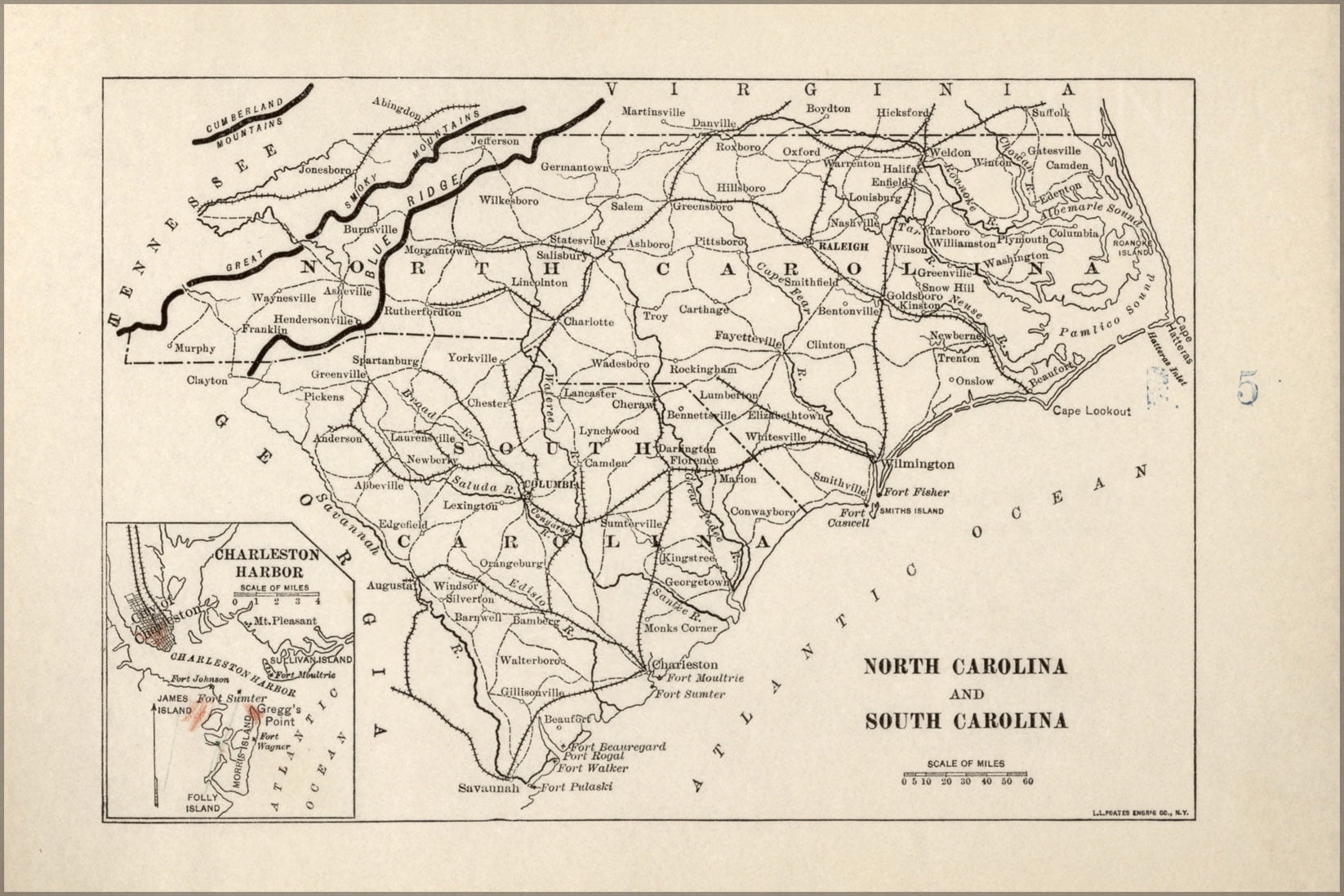 24"x36" Gallery Poster, map of civil war in North & South Carolina