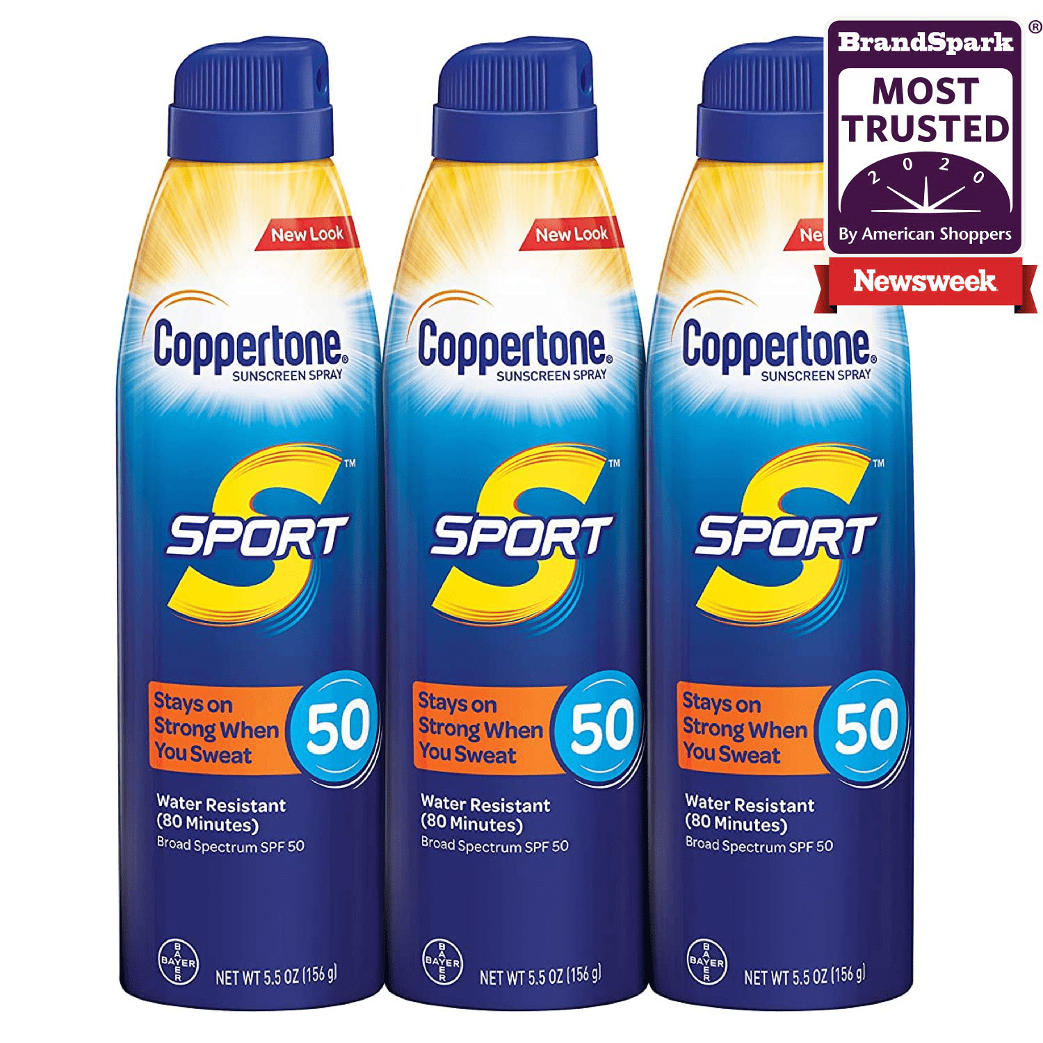 Coppertone Sport Continuous Sunscreen Spray Broad Spectrum SPF 50 Multipack (5.5 Ounce Bottle, Pack of 3) (Packaging May Vary) -