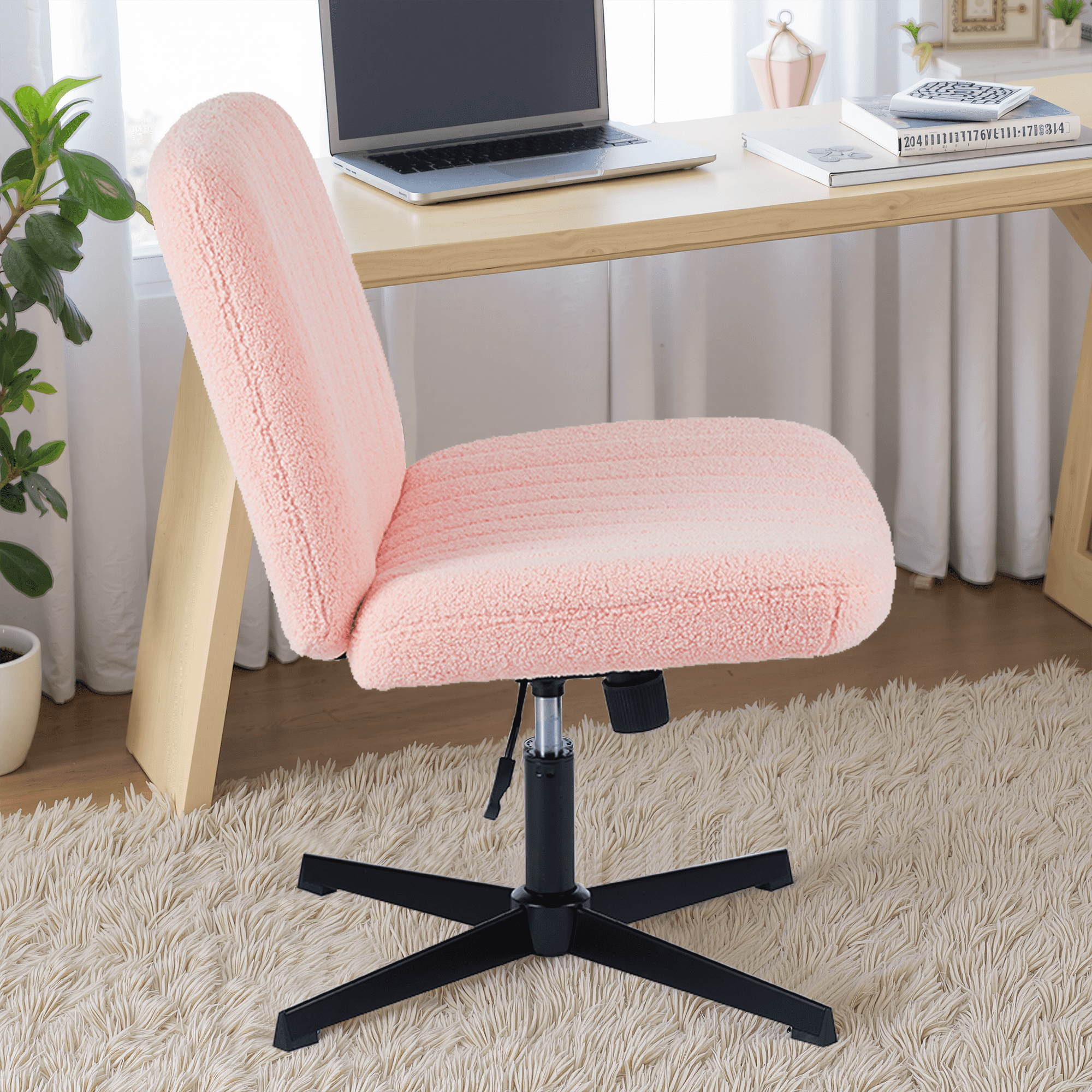MAYEERTY Armless Criss Cross Chair Office Chair Vanity Chair for Bedroom Office，Pink