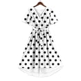 thumbnail image 6 of Maqroz Midi Dresses for Women V Neck Short Sleeve Belted Ruched Sundress Floral Printed Soft Cotton Summer Beach Vacation Travel Wedding Guest Cocktail Party Dresses White XXXL, 6 of 7