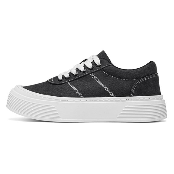 Men's Grey Canvas Platform Sneakers, Casual Minimalist Lace-Up Shoes