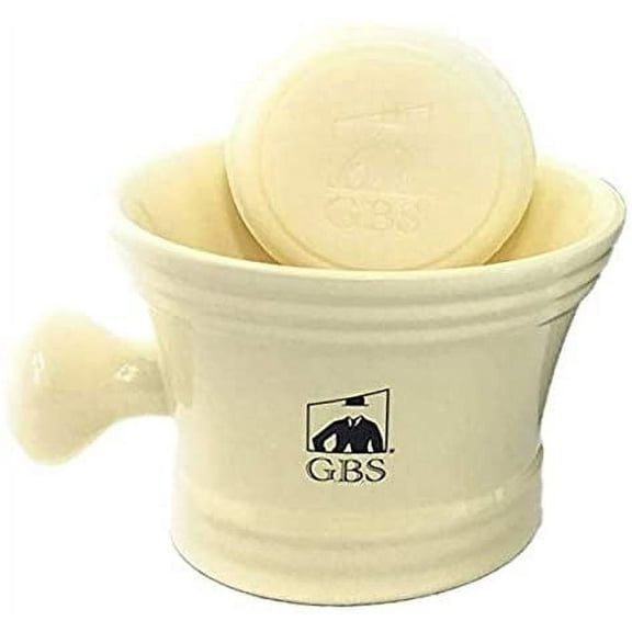 GBS Shaving Mug with Knob Handle and Ocean Driftwood Soap 3 0z (White)