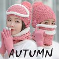thumbnail image 3 of Walbest 5Pcs/set Womens Slouchy Knitted Beanie Neckerchief Face & Cover Gloves Set, Winter Outdoor Knit Warm Snow Ski Wool Hat Cap set (Pink), 3 of 7