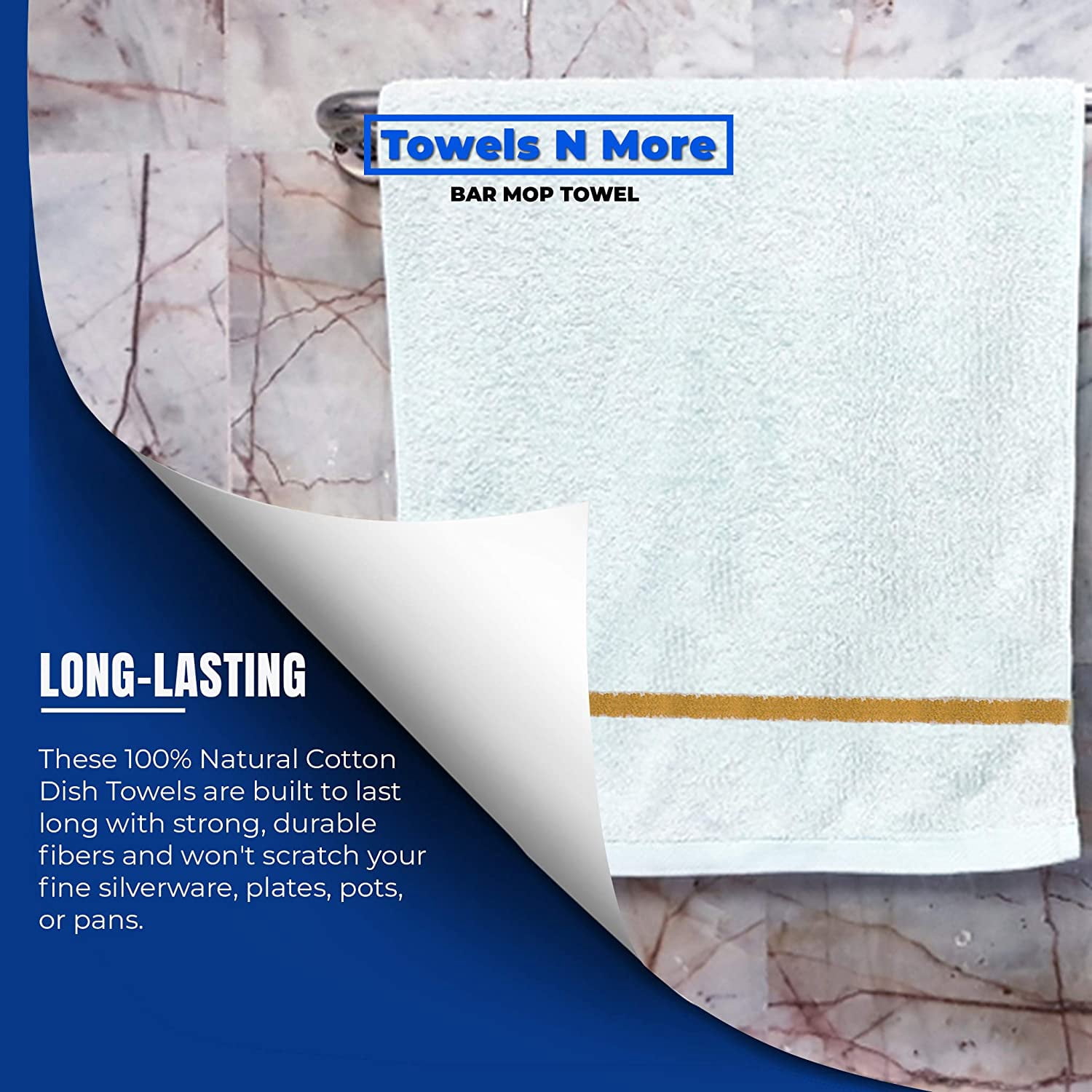 24 Pack Kitchen Cleaning Towels, 16x19 Bar Mop Towels, 30oz Commercial Bar Mop Towels Gold Stripe by Towels N More