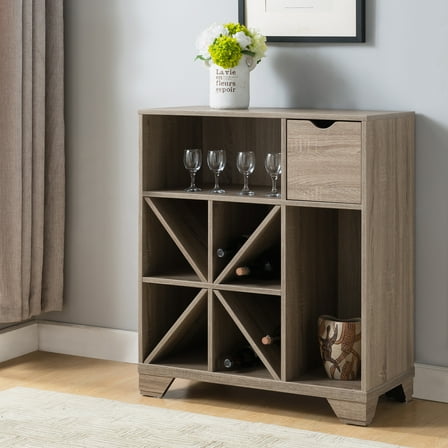 Thurwald Multi-Storage Wood Wine Cabinet, Light Oak