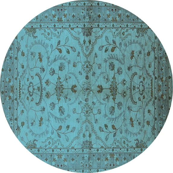 Ahgly Company Indoor Round Oriental Light Blue Industrial Area Rugs, 8' Round