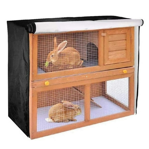 Black Double Layer Pet Rabbit Cage Dust Cover 210D Waterproof Silver Coated Oxford Cloth Multifunctional Cover 122*50*105Cm