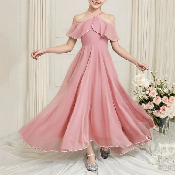 Delliss Girl Tie Sundress Off Shoulder Ruffle Dress Casual Holiday Sleeveless Sundress Tiered Midi A-line Swing Dress