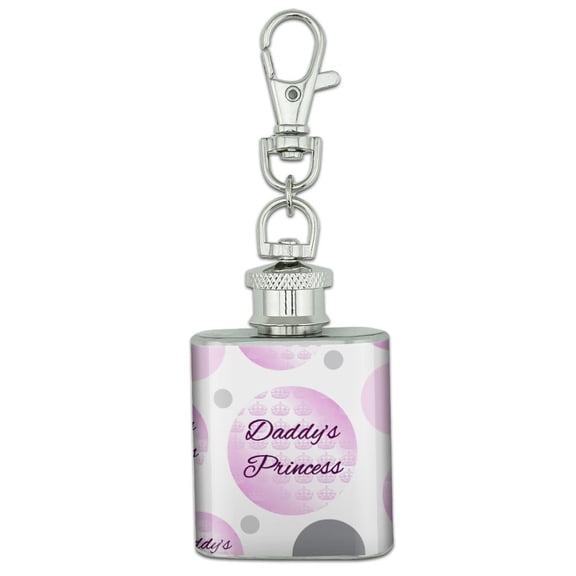 Daddy's Princess with Pink Crowns Stainless Steel 1oz Mini Flask Key Chain
