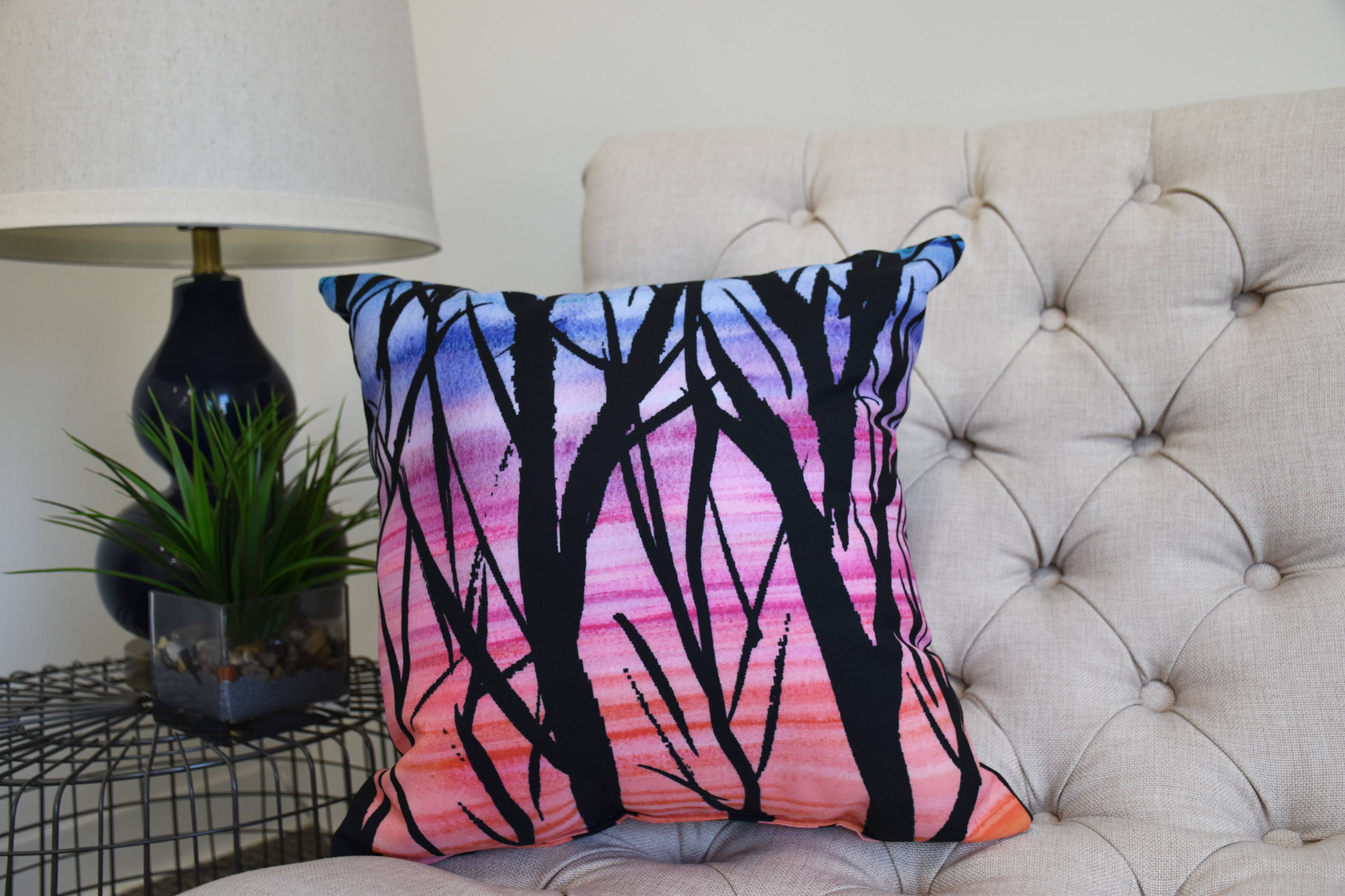 26 Inch Sunset Branches Multi Floral Print Decorative Throw Pillow