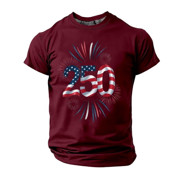 oqasdz T Shirts for Man National Flag Colors Graphic 250 Years Birthday Celebration Comfort Crewneck Tee 4th of July Patriotic T-Shirt