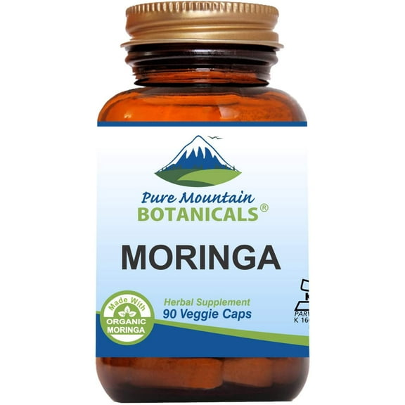 Moringa Capsules Kosher Vegan Natural Herbal Supplements Brown Glass Bottle (90 Caps) (1000 mg)