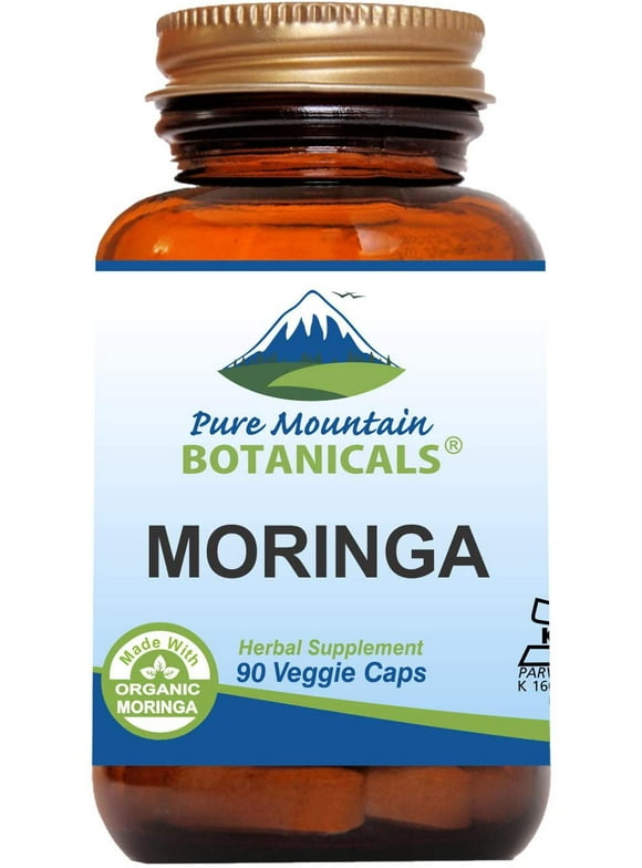 Moringa Capsules Kosher Vegan Natural Herbal Supplements Brown Glass Bottle (90 Caps) (1000 mg)
