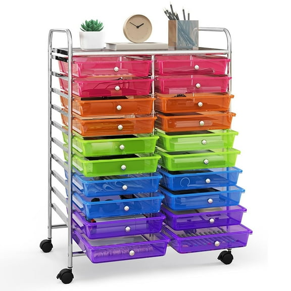 20-Drawer Organizer Cart Tools, Rolling Storage Cart,Mobile Versatile Storage Cart with Detachable Drawers & Lockable Wheels for Office, Garage, Home and School(Rainbow)