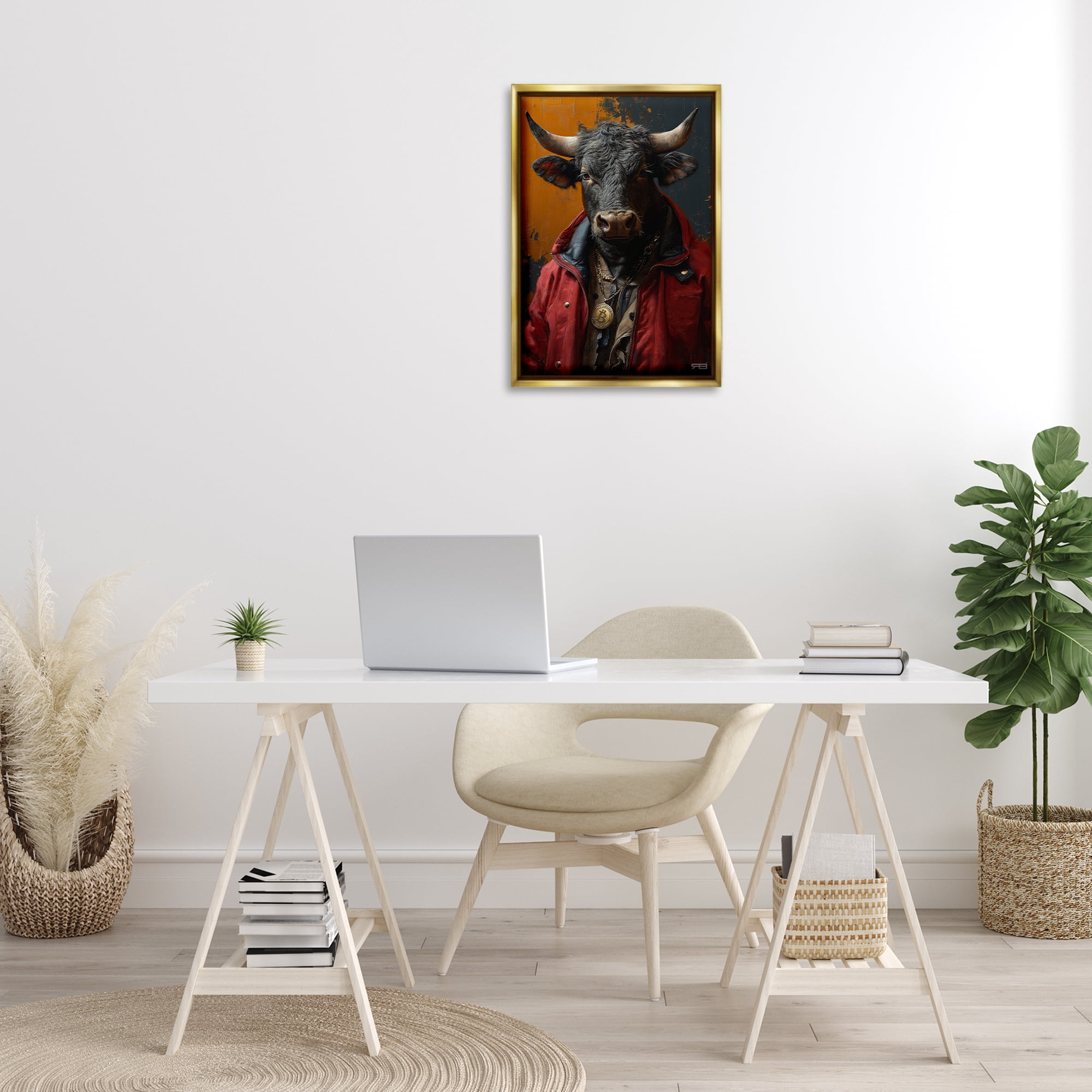 Stupell Industries Street Style Cattle Novelty Painting Gold Floater Framed Art Print Wall Art, 17 x 25