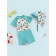 thumbnail image 3 of Suealasg Kids Boys 3Pcs Split Swimsuit Set 1T 2T 3T 4T Short Sleeve Palm Tree Dinosaur Print Rash Guard Tops +Swim Trunks + Swim Cap Toddler Baby Boys Summer Swimwear Bathing Suit, 3 of 7