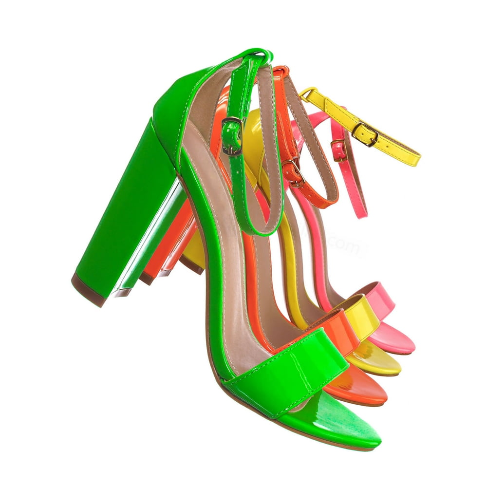 neon block heels