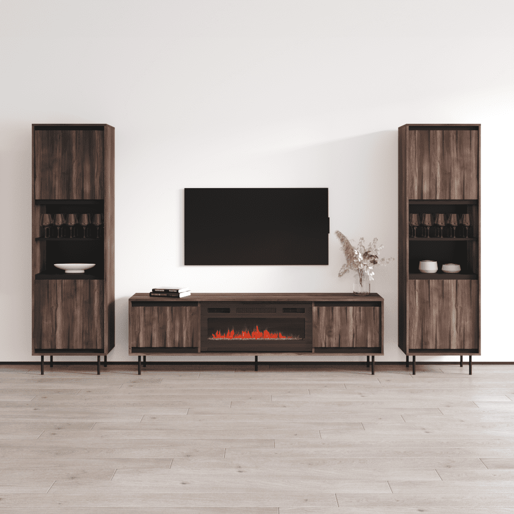 Acme Halden Entertainment Center, Merlot Wood, Glass (TV Stand