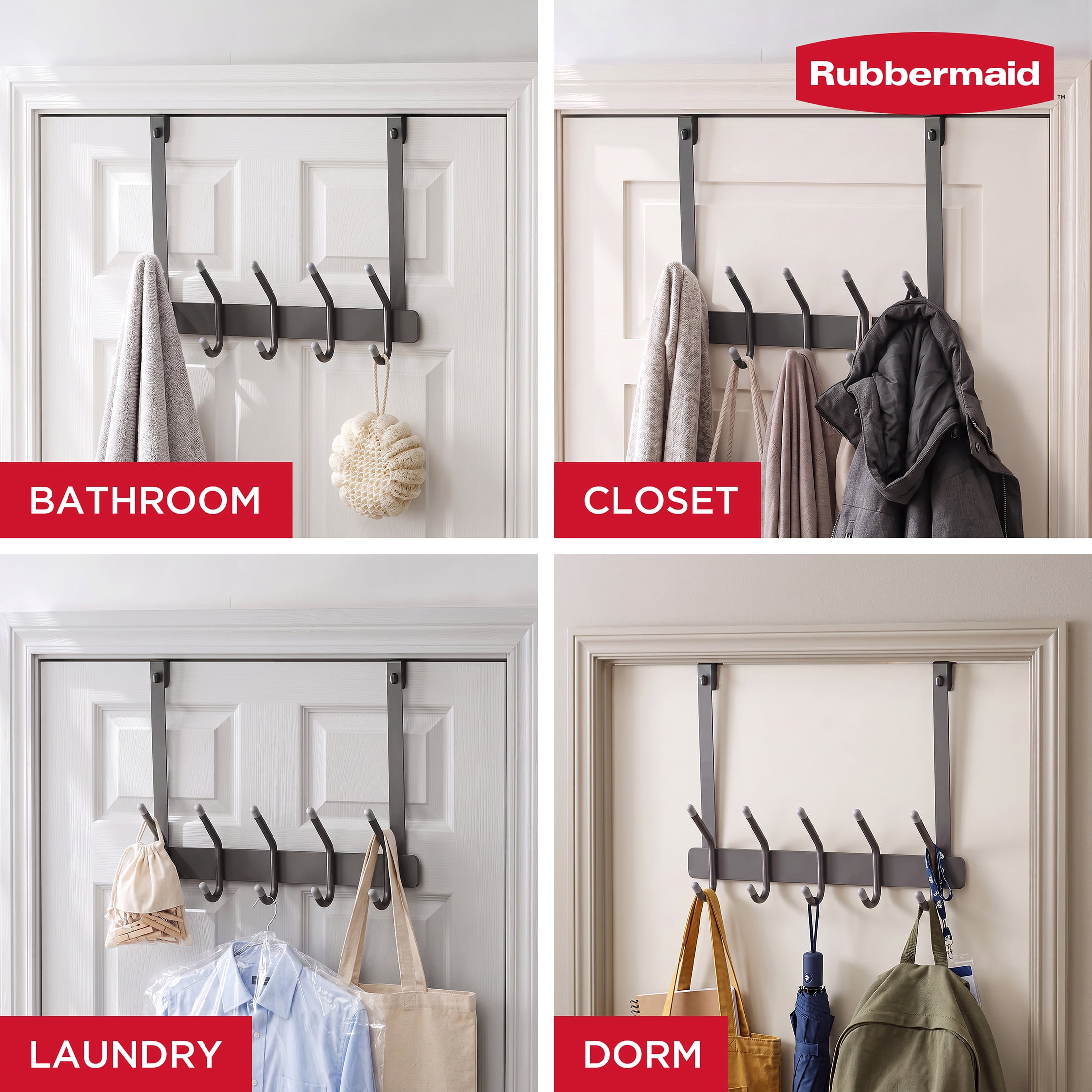 Rubbermaid 5 Double-Hook Over-the-Door Hook Rack, Gray