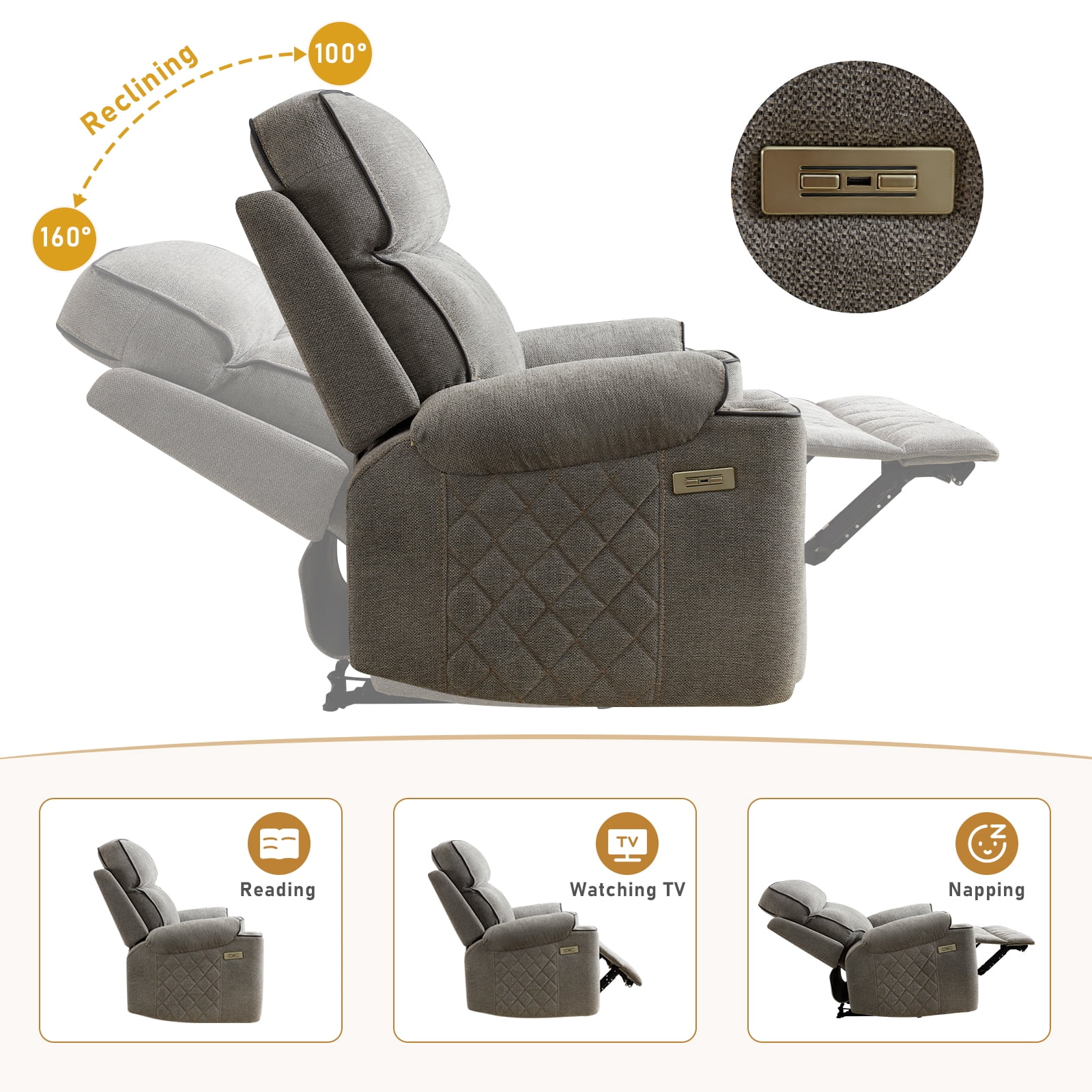 Bonzy Home Electric Power Recliner with USB Ports and Cup Holders Home Theater Seating Reclining Chair
