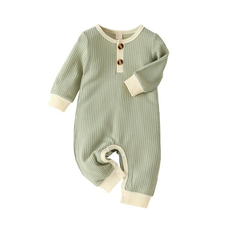 

luethbiezx Newborn Unisex Romper Splicing Color Henley Neck Knitted Rompers with Buttons Jumpsuit