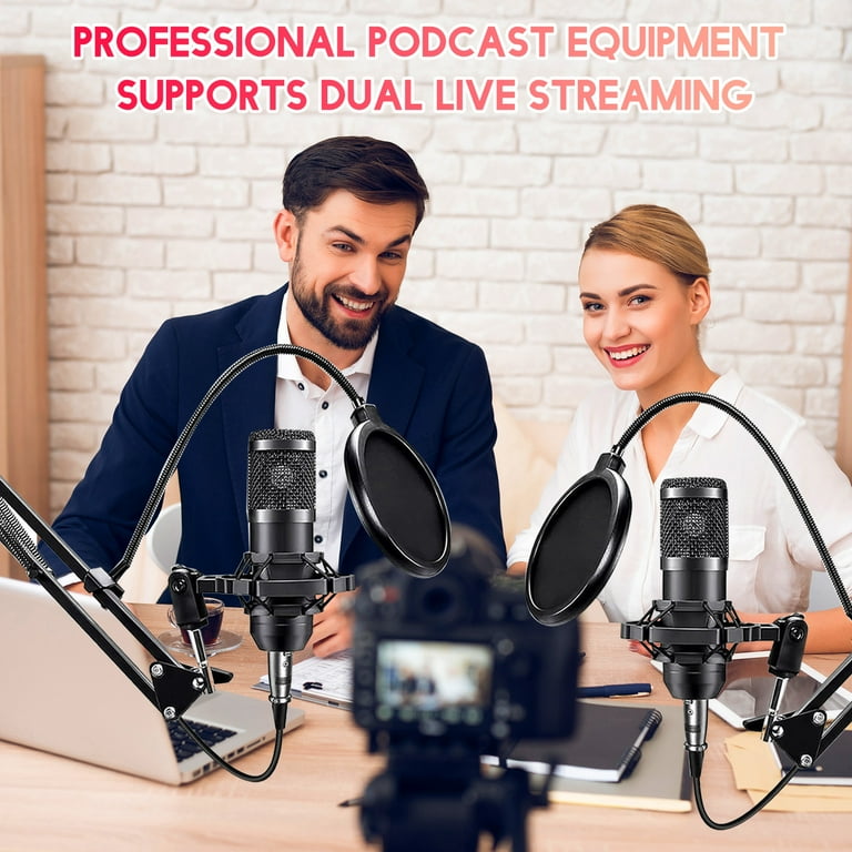 Podcast Equipment Bundle for 2, V8K Live Sound Card with BM800