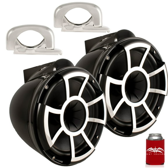 Wet Sounds REV10 Black 10" Tower Speakers with Mini Fixed Clamps - Fits 1" to 1 7/8" Pipe