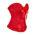 thumbnail image 4 of Corset Belt for Women Vintage Ruffles Halloween Boned Bustier Bodysuit with Front Tie Lace Up 1920S Retro Overbust Push Up Corset Shapewear Red S, 4 of 7