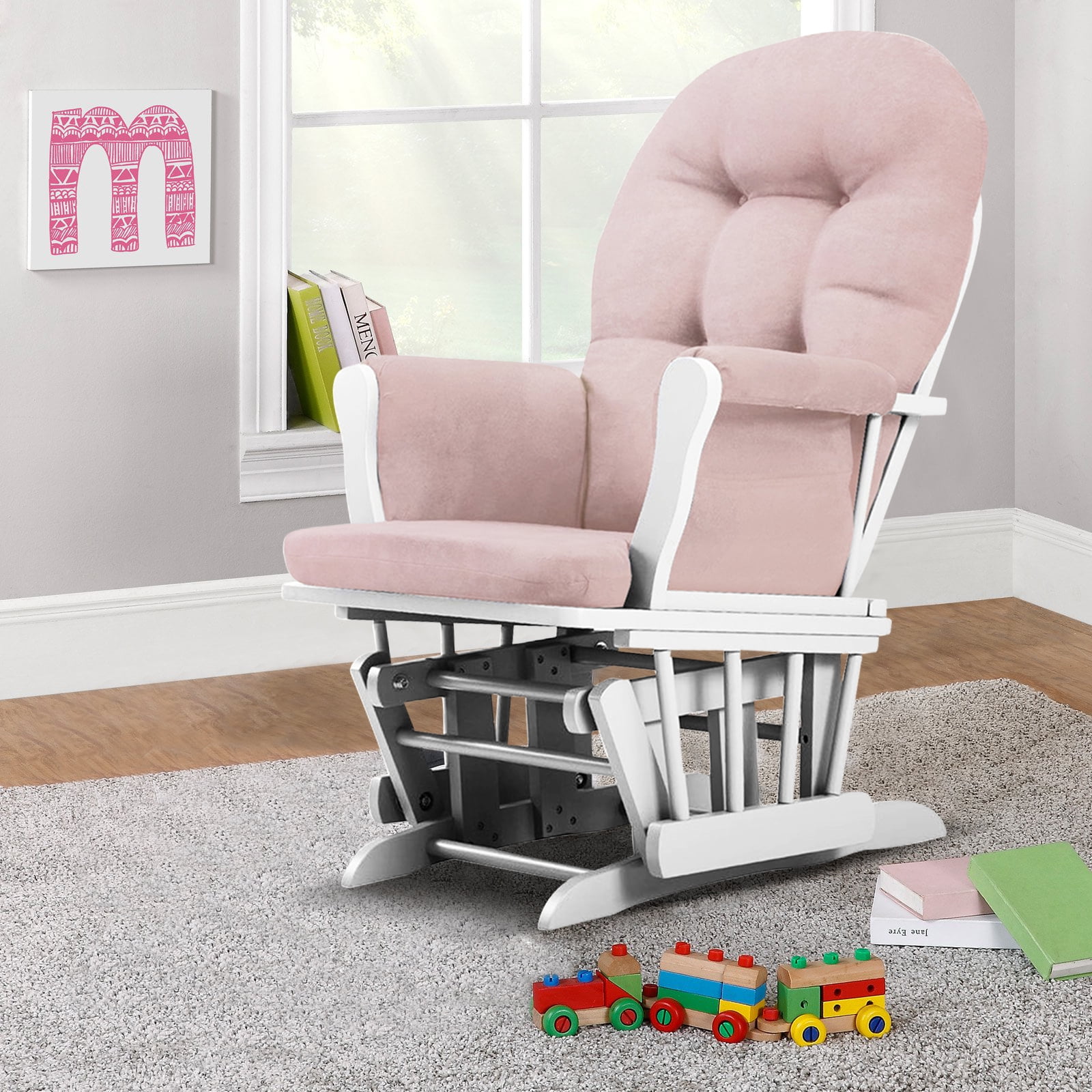 white and pink glider rocker