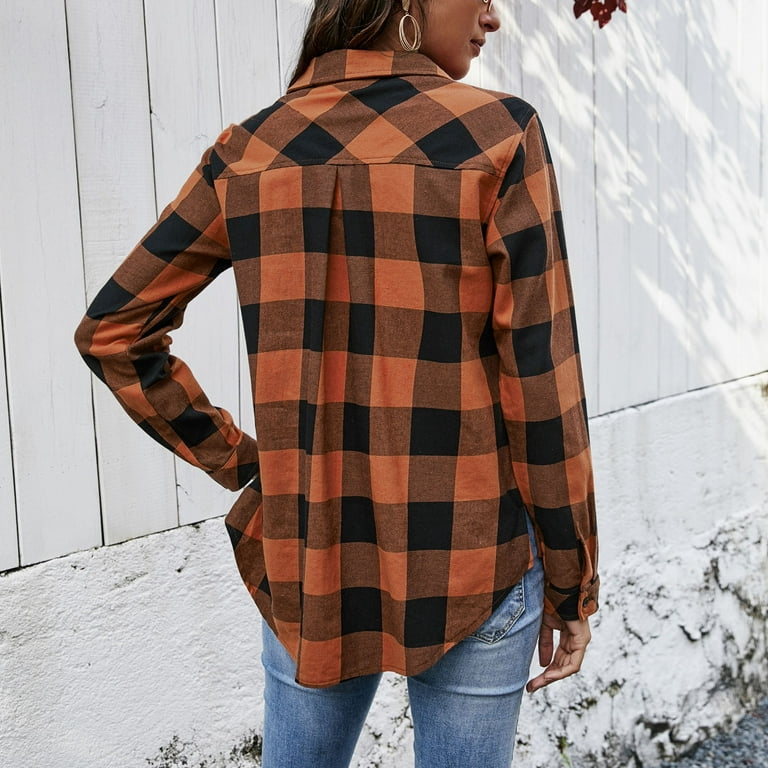 Ladies Plaid Shirt Top Jacket Women Coat Blouse Sweat shirt GridPrint Tops  Fashion Cotton T-shirt Long Sleeve Shirts for Women Reduced Price and  Clearance Sale 