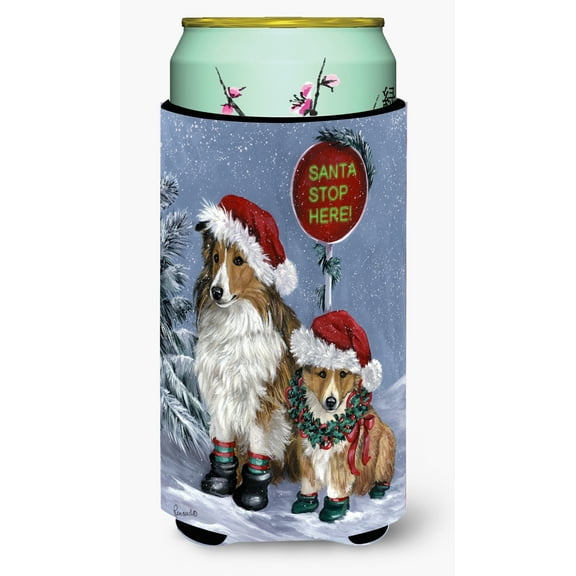 Carolines Treasures Sheltie Christmas Santa Stop Tall Boy Hugger Tall Boy multicolor