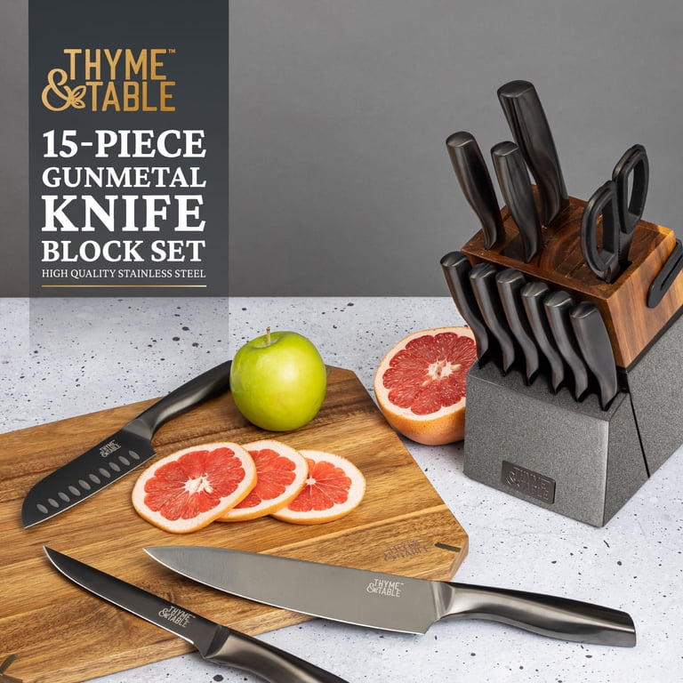 Free Shipping! Thyme & Table Knife Block Set with Sharpener 15