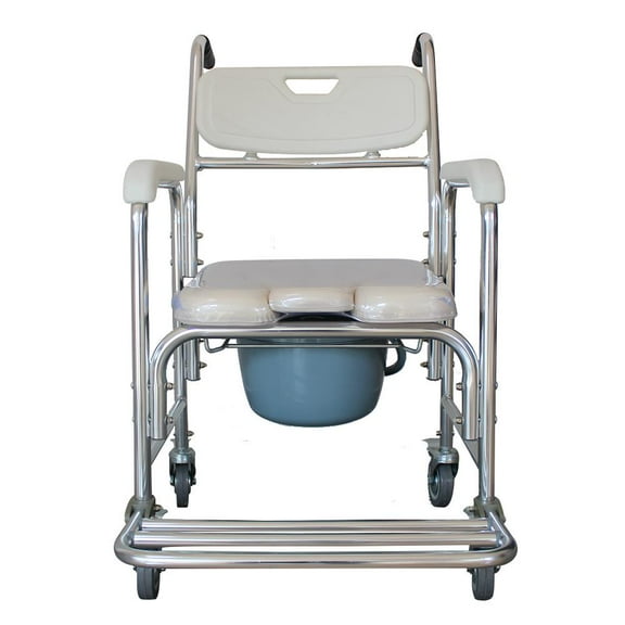 UBesGoo Multifunction Medical Transport Wheelchair Aluminum Shower Chair Bedside Commode Chair Bathroom Toilet Seat with Locking Wheels & Padded Seat