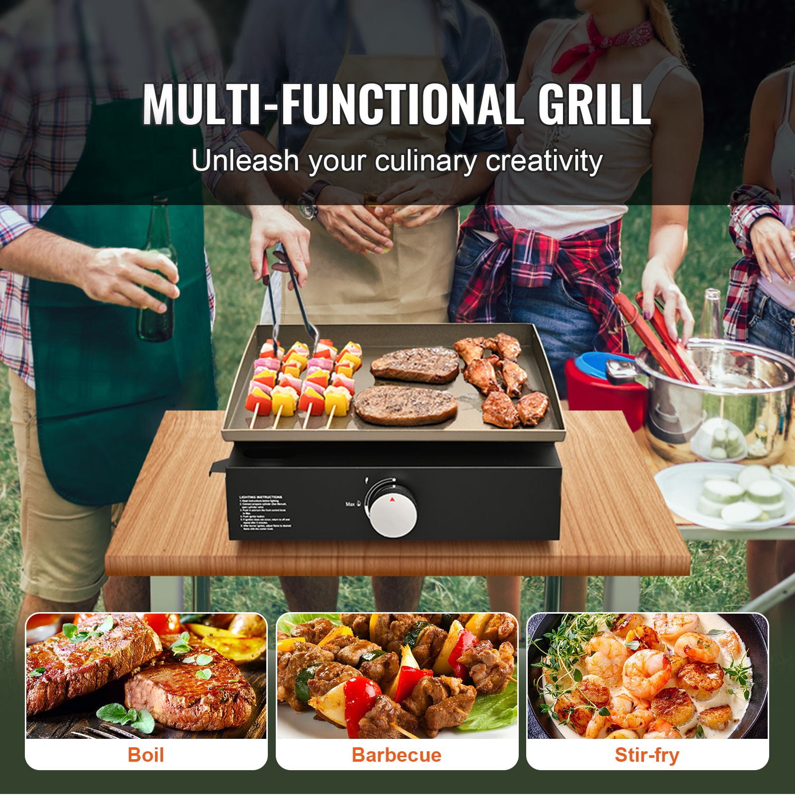 Heavy Duty 2-Burner Flat Top Grill,22,000 BTU Commercial Griddle with Non-Stick Coating,Portable Gas Griddle for Outdoor Cooking&Restaurant Use-16.9"Steel Plate