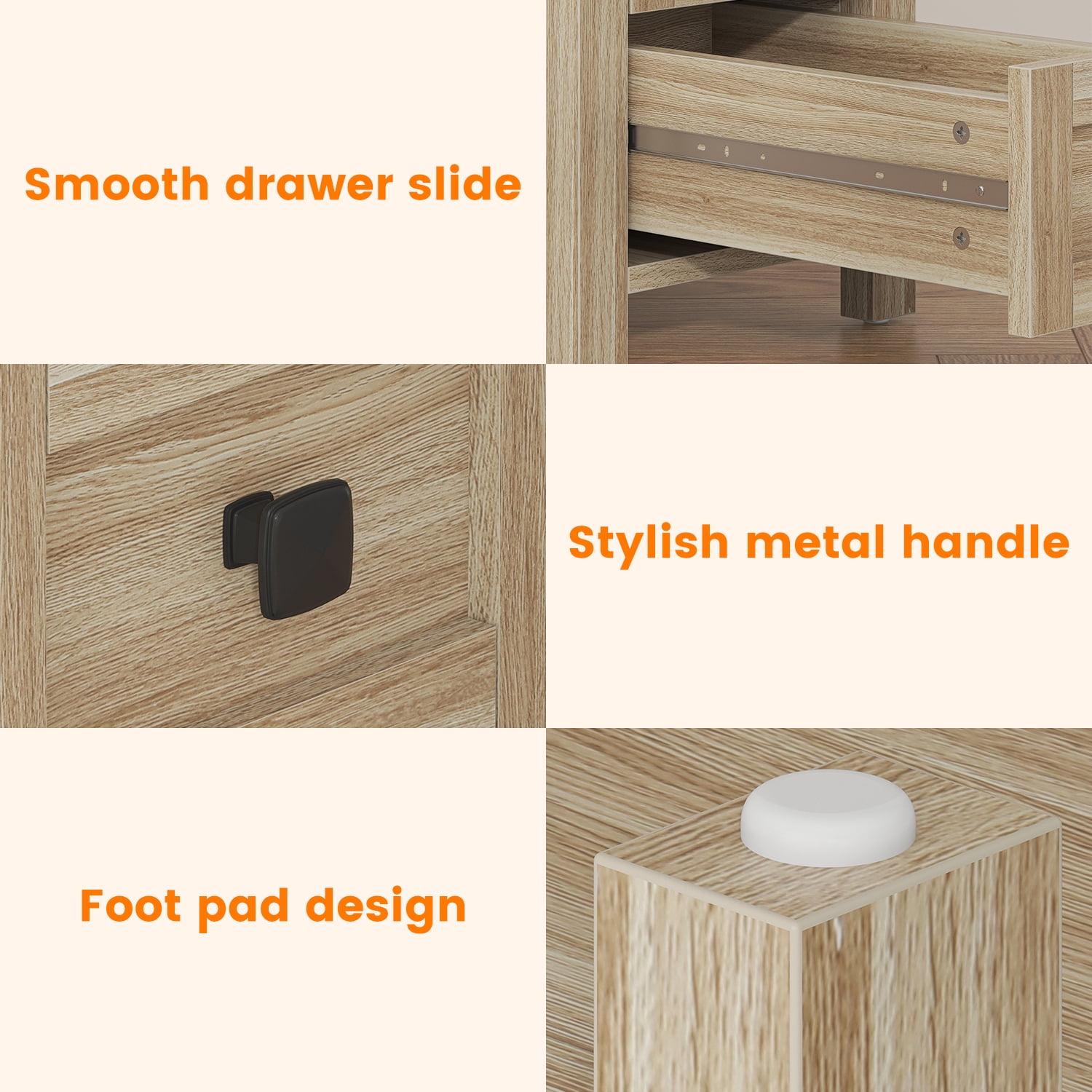 Frmobepts End Table with Charging Station, Farmhouse Rustic Wood Side Table for Living Room, Bedroom, Oak