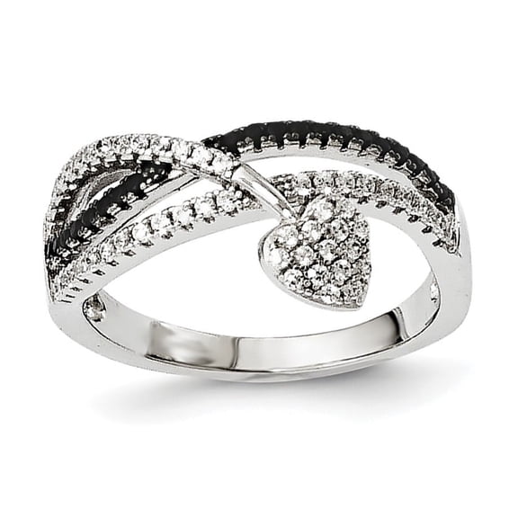 Brilliant Embers Sterling Silver Black Spinel & CZ Heart Ring