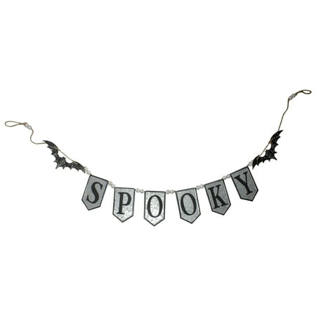 Northlight 7' Metal Gray and Black SPOOKY Halloween Bat Banner