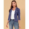 thumbnail image 2 of Blazer De Solapa Con Muescas Y Mangas 3/4 A Rayas Para Mujer Azul profundo M, 2 of 6