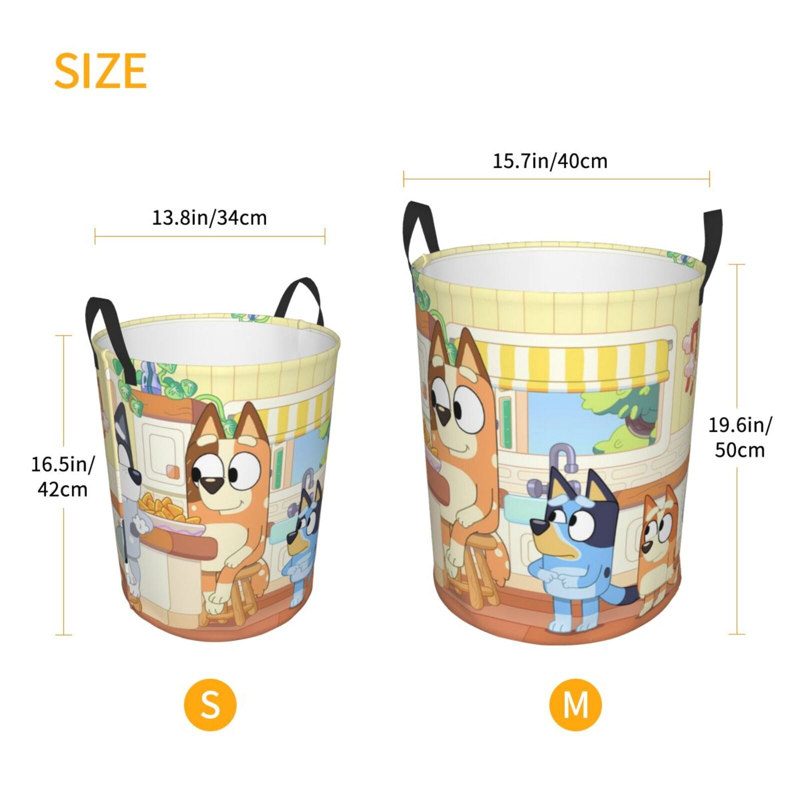 Silaia Bluey Print Round Laundry Clothes Hamper,Laundry Basket with Handles,Baby Toys Storage Organizer,Bins Laundry Basket for Bathroom, Bedroom Decorate-Medium