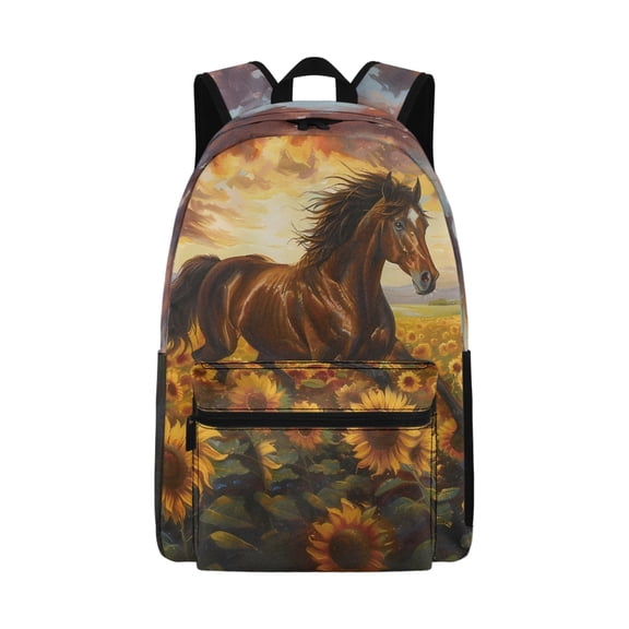 Chririnla Horse Sunflower Painting Print Book Bag for School Boys and Girls 17 Inch Adjustable Straps Backpack for Kids,Back to School Gifts Book Bag