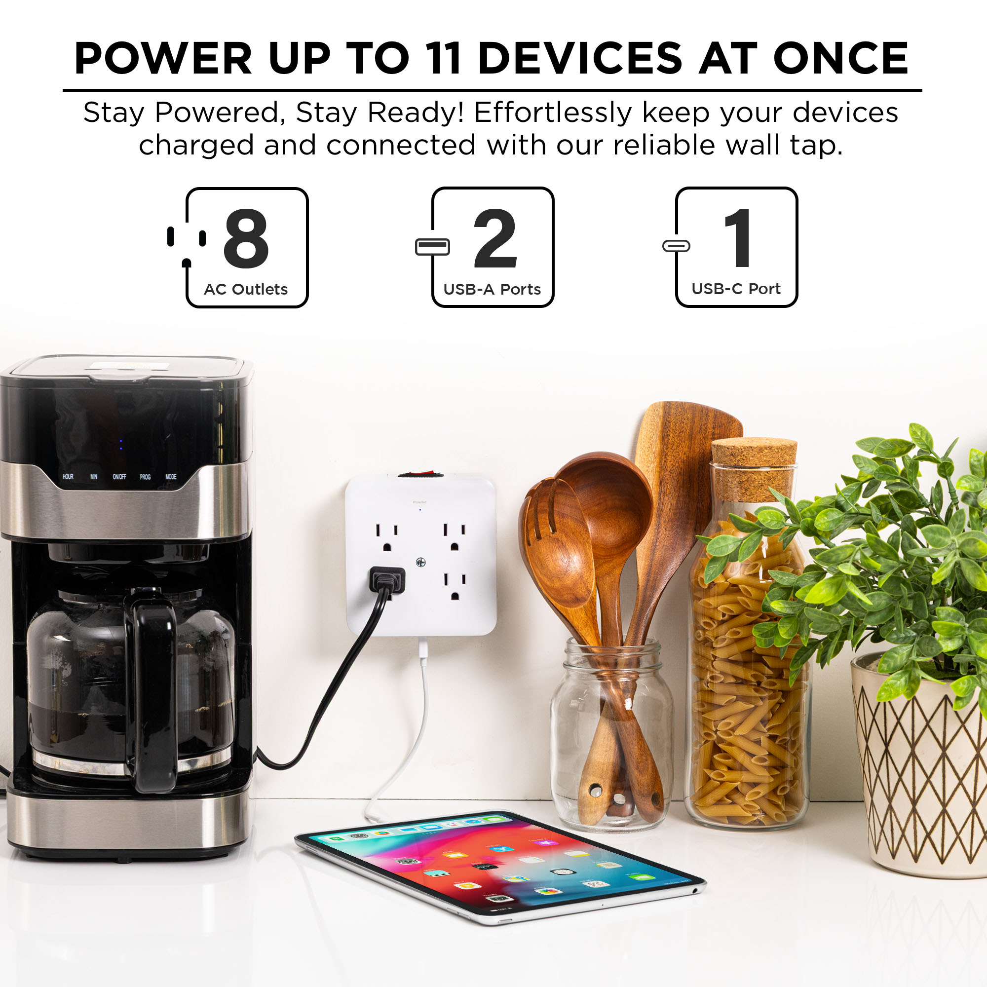 Merkury Innovations 8-Outlet Surge Protector USB Wall Tap photo 4