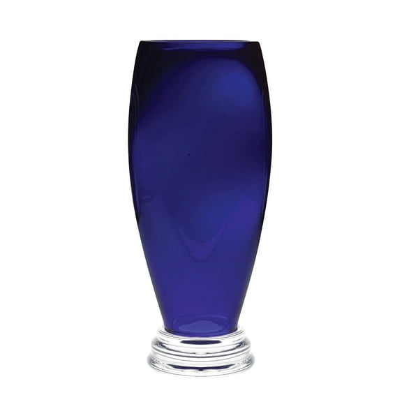 Glass - Footed Round Vase - Cobalt - 14"H (14 Inches High) - Superb Quality - Handmade by Barski - Made in Europe