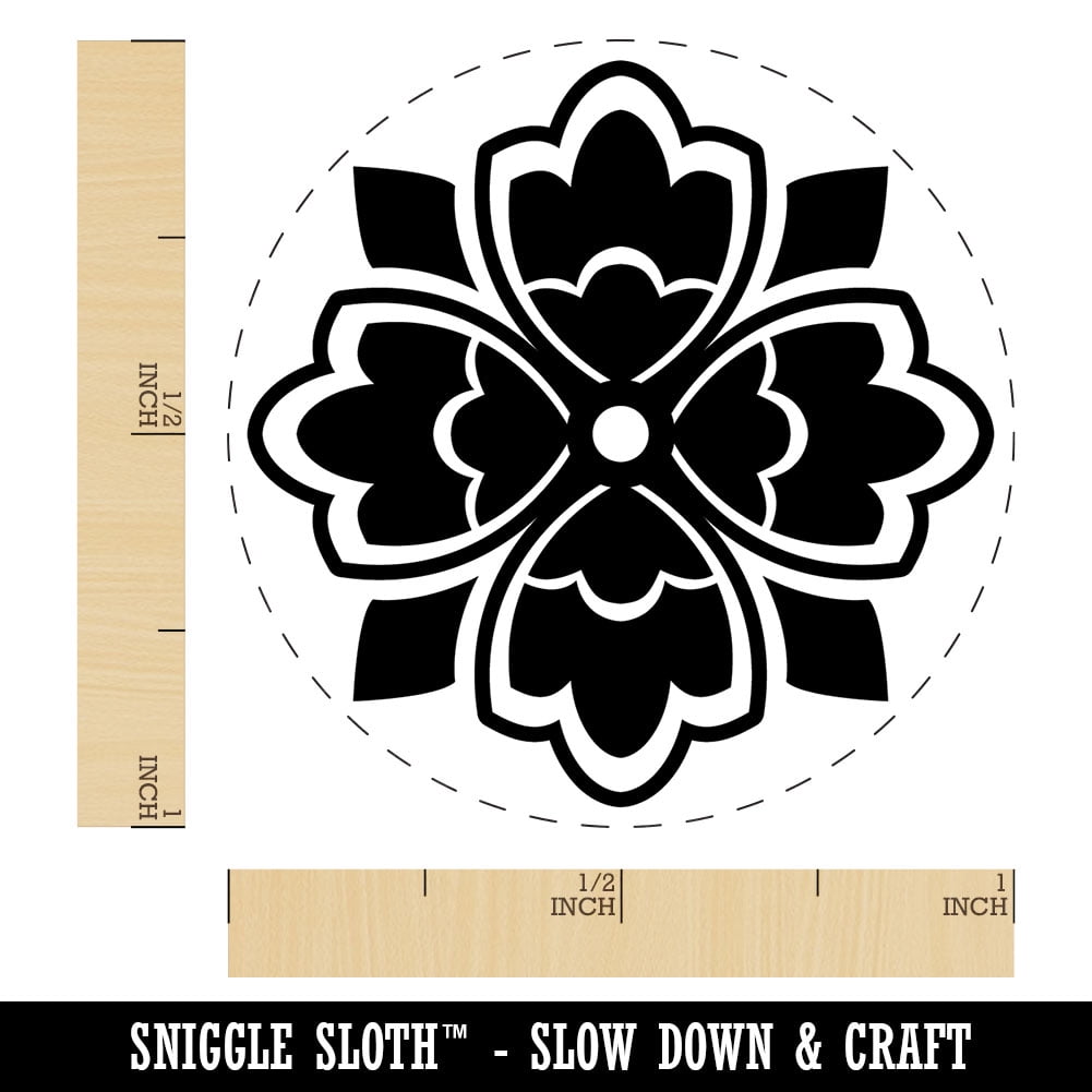 Stylish Modern Flower Floral Plant Self-Inking Rubber Stamp Ink Stamper - Brown Ink - Medium 1 Inch