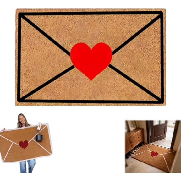 Valentine's Day Heart Door Mat - Outdoor/Indoor Welcome Mat, Red Love Heart Design Non-Slip Floor Rug for Porch, Front Door, Home Decor Gift(XX-Black-23.62 * 35.43In)