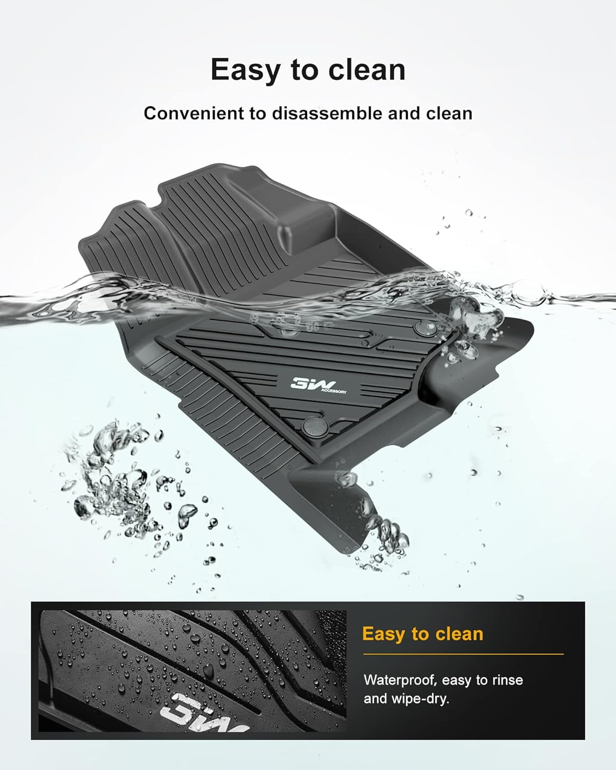 3W Floor Mats for Ford F150 SuperCrew Cab 2015-2025 TPE All Weather Custom Fit 1st and 2nd Row Full Set Car Liners Black