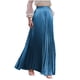 thumbnail image 3 of TaTaai Women Fashion Casual Solid Color Elastic Waist Pleated Ankle Length Skirt Lightweight Breathable Soft Fabric Machine Washable No Fading Versatile Daily Office Street Wear Maxi Skirt Gift, 3 of 7