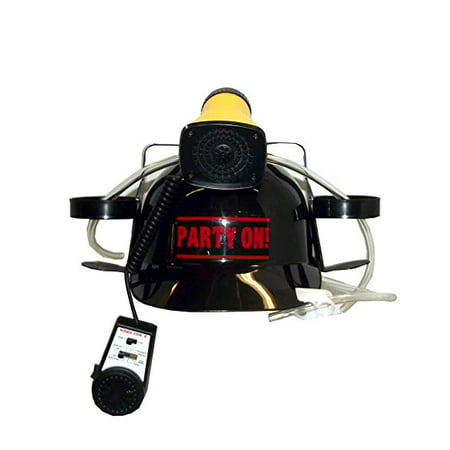 Beer, Cola, Soda Helmet Hard Hat Can Holder w/Siren and Novelty Decal (Party On! (Red Sticker/Black Helmet))