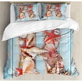 thumbnail image 1 of Letter R Queen Size Duvet Cover Set, Tropical Animals in Alphabet Art Ocean Letter R Seashells Starfish, Decorative 3 Piece Bedding Set with 2 Pillow Shams, Pale Blue Ivory Dark Coral, by Ambesonne, 1 of 3
