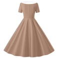 thumbnail image 6 of ZQUUVOU Vintage Dress for Girls Short Sleeve Collared Double-breasted Swing Skirt Casual Elegant Party Dance Dress Brown, 6 of 6