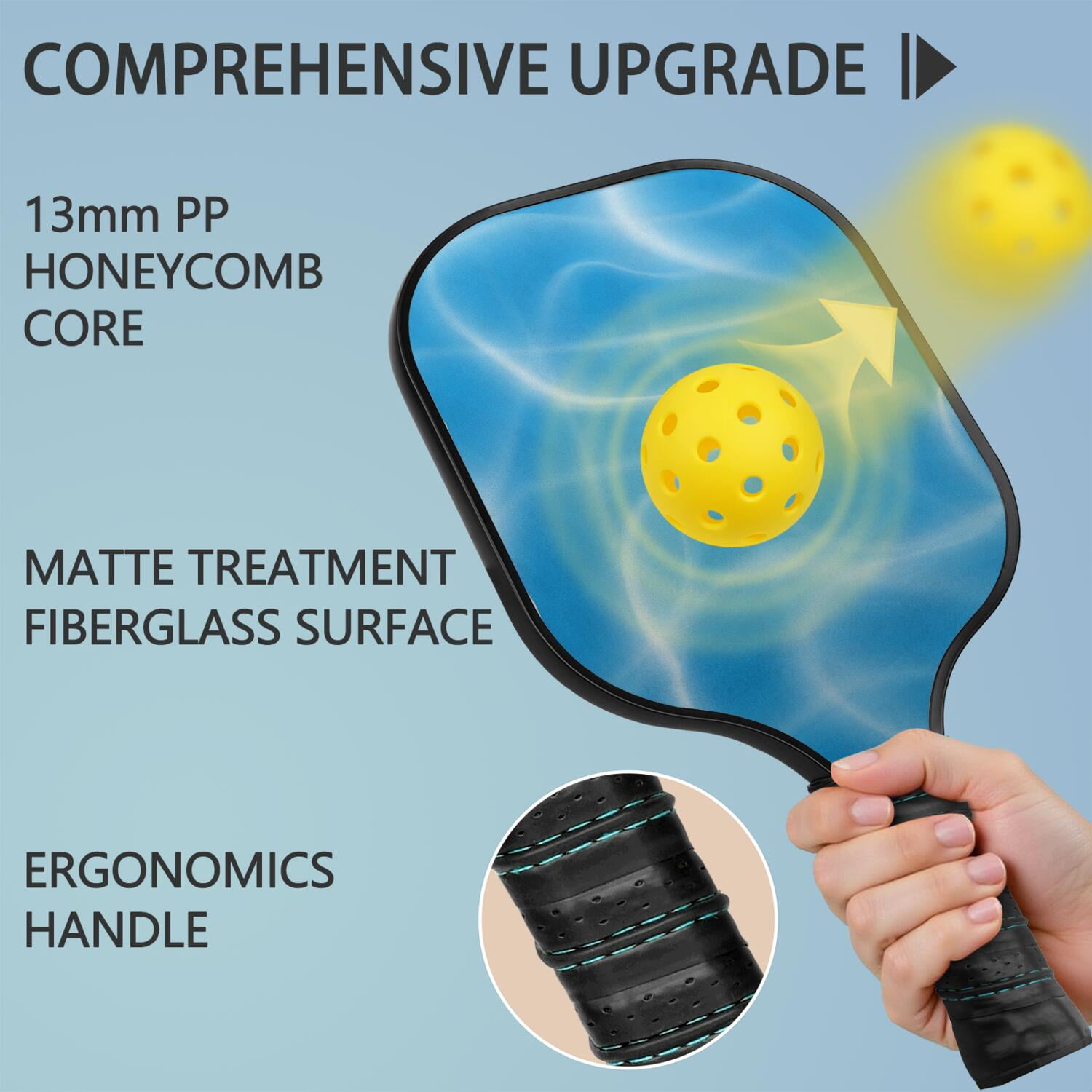 Pickleball Paddles Set Of 1, Fiberglass Surface, Fluid Smoke Aurora Art Style, 1 Paddle, 2 Balls & Bag